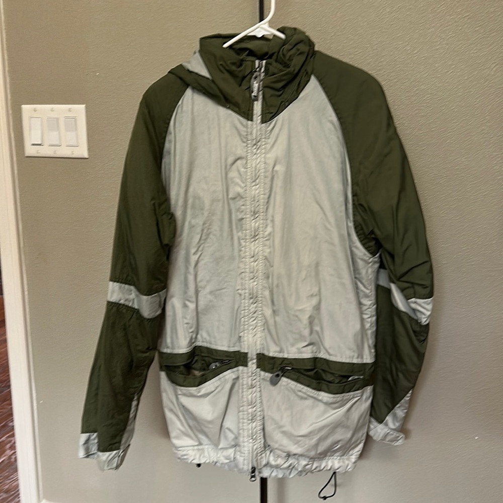 Men’s convert ski jacket, size, small, green, and khaki